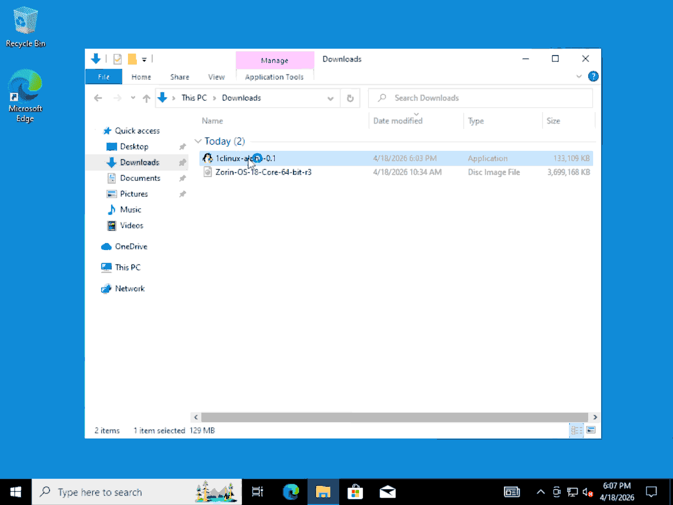1-Click Linux demonstration on Windows 10 with English locale